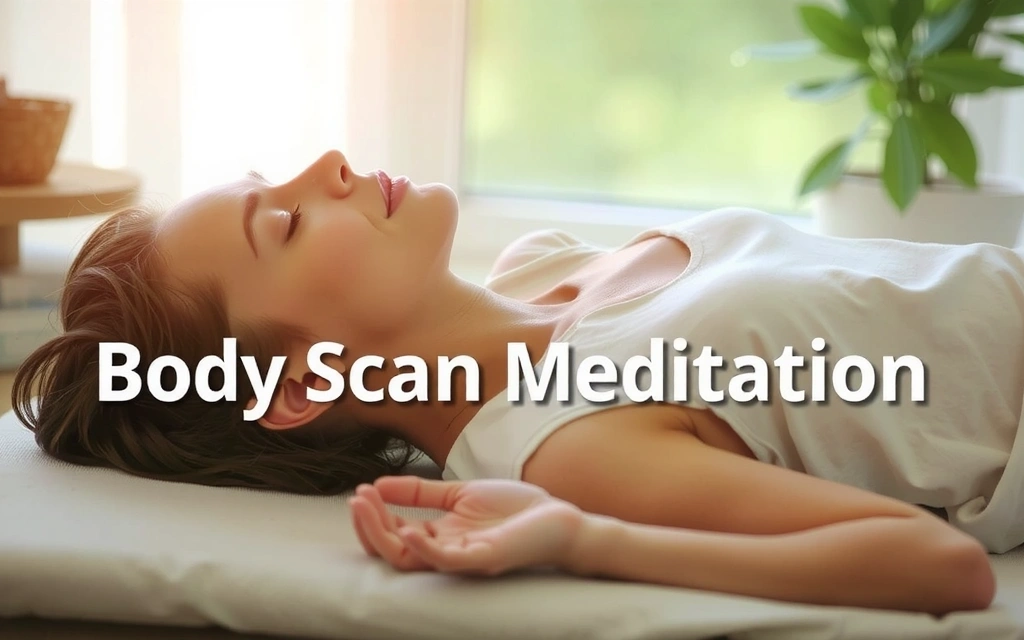 Person doing a body scan meditation, lying down peacefully